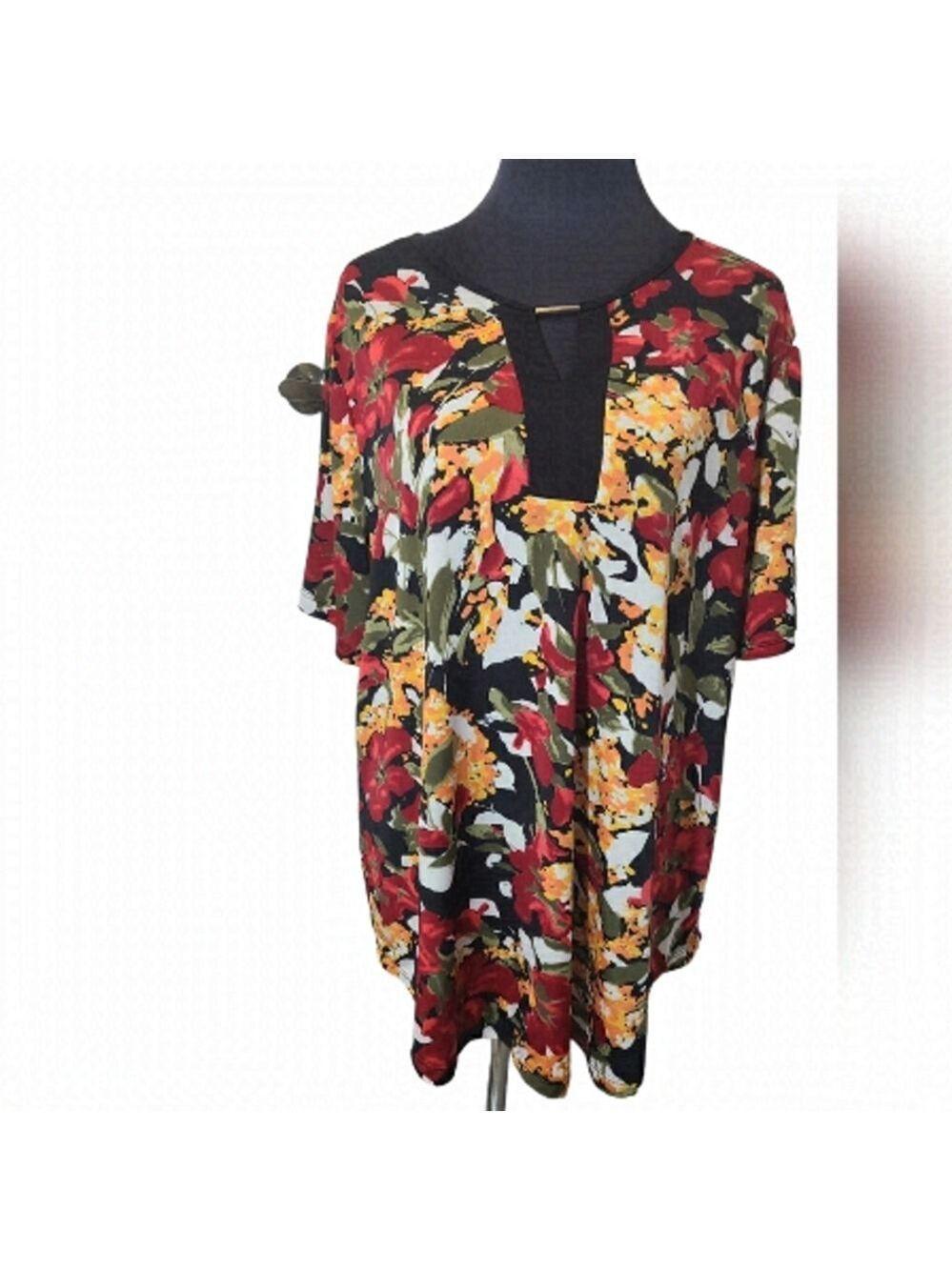 CLAIRE FRANCE 3/4 Sleeve Orange & Green Floral Print Blouse Size 3XL